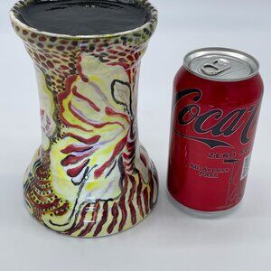 Butterfly pillar candle holder | Hand-painted | By folk artist Virginia Kellogg